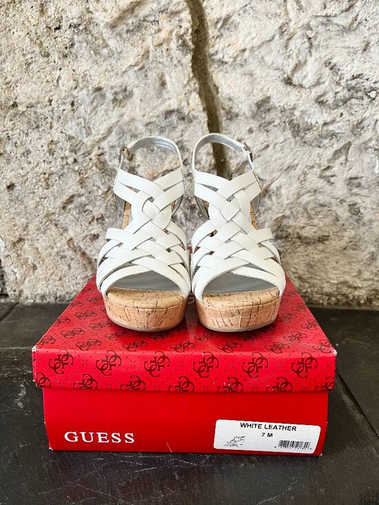 Guess Shoes - Guess White Leather Wedge Strappy Sandals